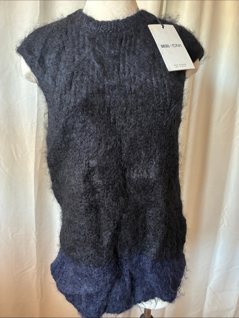 RARE Diesel & EDUN Fuzzy Open-Knit Mohair Sweater Vest